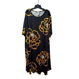Blissful Beginnings Black Yellow Floral Print Dress 6X Stretch Made in the USA